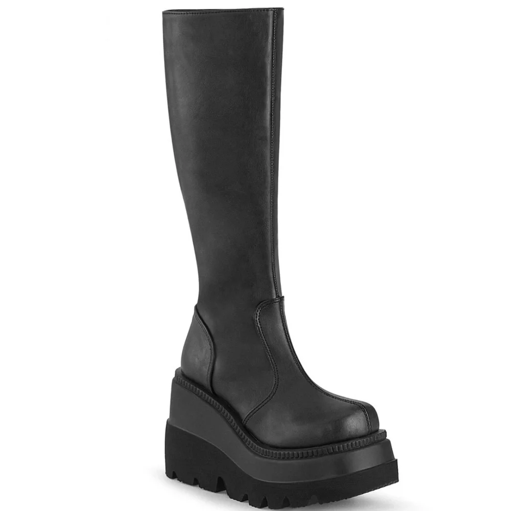 DEMONIA SHAKER-100 Women's Black Wedge Platform Boots